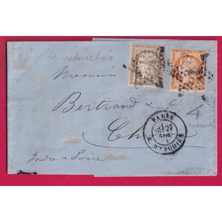 N°38 4 RETOUCHE + 56 PARIS ETOILE 4 R ENGHIEN POUR CHINON INDRE ET LOIRE LETTRE