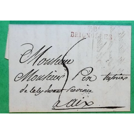 MARQUE 78 BRIGNOLLES BRIGNOLES VAR ROUGE POUR AIX EN PROVENCE PERIODE REVOLUTIONNAIRE 1792 33x9 LETTRE COVER FRANCE