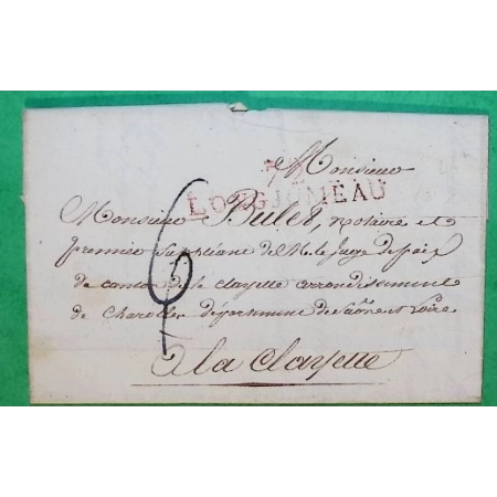 MARQUE 72 LONGJUMEAU SEINE ET OISE ROUGE POUR LA CLAYETTE SAONE ET LOIRE 46x10 1823 LETTRE COVER FRANCE