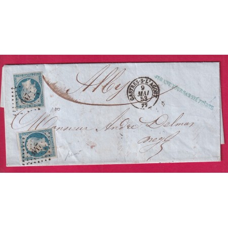 N°10 X2 TB PC 647 CASTRES SUR L'AGOUT TARN SIGNE BAUDOT POUR ALBI LETTRE