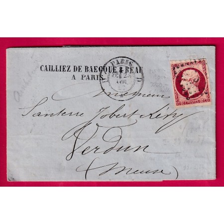 N°17 CARMIN FONCE SUR PAILLE PARIS BUREAU D POUR VERDUN MEUSE LETTRE