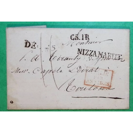 MARQUE SARDE NICE NIZZA MARITTA POUR TOULON VAR GRIFFE ITALIE PAR ANTIBES ROUGE 1819 LETTRE COVER FRANCE