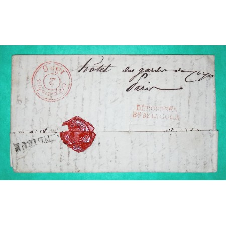 MARQUE DEBOURSE BUREAU DE LA COUR PARIS + GRIFFE BANLIEUE DEPART TOURS POUR GARDE DU CORPS DU ROI CHARLES X 1826