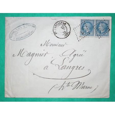 N°29 PAIRE GC 28 AILLEVILLERS HAUTE SAONE DOUBLE PORT POUR LANGRES HAUTE MARNE 1870