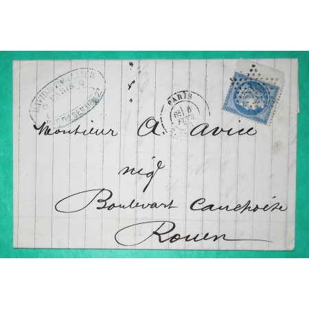 N°60A BDF ETOILE DE PARIS  N°24 R. DE CLERY POUR ROUEN SEINE INFERIEURE 1872