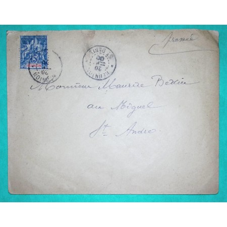 15C TYPE GROUPE BLEU LETTRE ST DENIS DE LA REUNION POUR ST ANDRE LA REUNION 1900