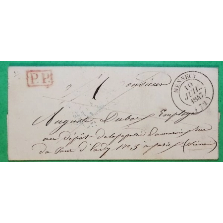 CAD TYPE 14 MENNECY SEINE ET OISE PP PORT PAYE POUR PARIS 1847 LETTRE COVER FRANCE