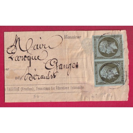 N°11 PAIRE TTB CAD VALREAS VUCLUSE BANDE DE JOURNAL POUR GANGES HERAULT LETTRE