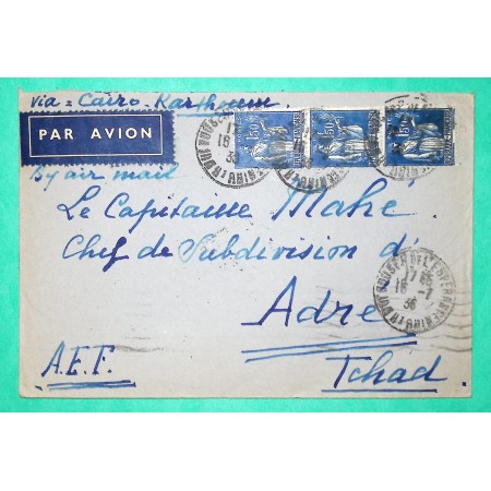 N°288 x3 PAIX LETTRE PAR AVION MULHOUSE HAUT RHIN POUR ADRE TCHAD AEF 1936