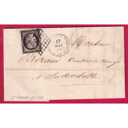 N°3 GRILLE ST MARTIN DE RE CHARENTE INFERIEURE 17 MAI 1850 POUR LA ROCHELLE