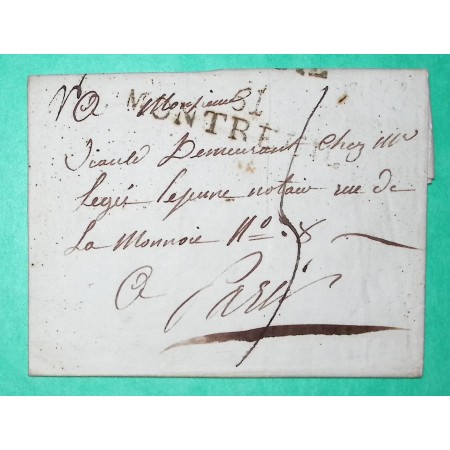 MARQUE 61 MONTREUIL SUR MER PAS DE CALAIS DEPART CAMP DE FROMENTIN? POUR PARIS PERIODE REVOLUTIONNAIRE 56x13 1805