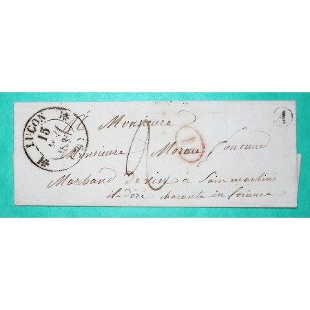CAD TYPE 12 LUCON VENDEE DECIME + BOITE RURALE A TRIAIZE POUR ST MARTIN DE RE CHARENTE INFERIEURE 1839