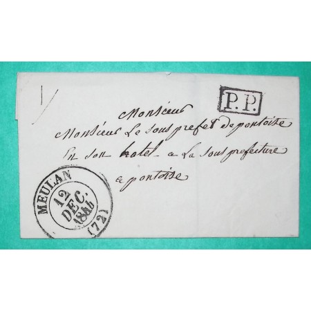 CAD TYPE 13 MEULAN SEINE ET OISE PP PORT PAYE POUR PONTOISE 1844