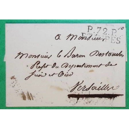 MARQUE P72P ETAMPES SEINE ET OISE PORT PAYE POUR VERSAILLES GRIFFE BANLIEUE VERSO 36x12 LETTRE COVER FRANCE