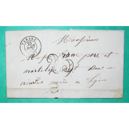 CAD TYPE 15 TARARE RHONE BOITE RURALE I  ST CLEMENT SUR VALSONNE POUR LYON TAXE 25 1850
