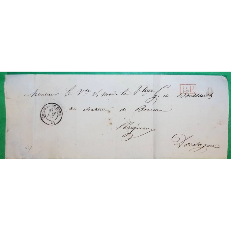 CAD TYPE 15 COLOGNE DU GERS PP PORT PAYE POUR PERIGUEUX DORDOGNE LETTRE COVER FRANCE