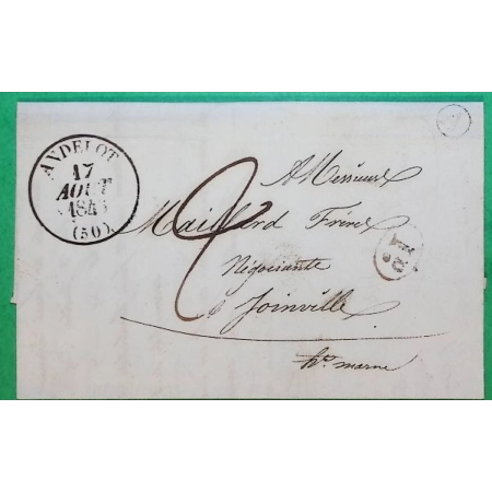 CAD TYPE 13 ANDELOT HAUTE MARNE DECIME + BOITE RURALE A RIMAUCOURT POUR JOINVILLE 1846 LETTRE COVER FRANCE