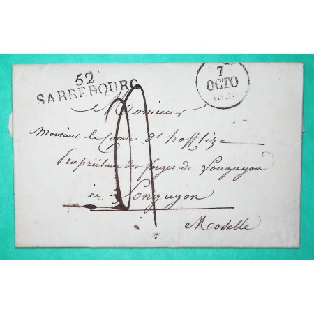 MARQUE 52 SARREBOURG MOSELLE DEPART VERRERIE ST QUIRIN POUR LONGUYON 46x10 1828