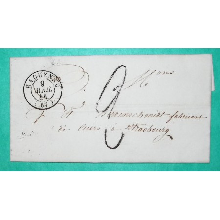 CAD TYPE 15 HAGUENAU BAS RHIN TAXE TAMPON 2 FABRICATION LOCALE POUR STRASBOURG 1844