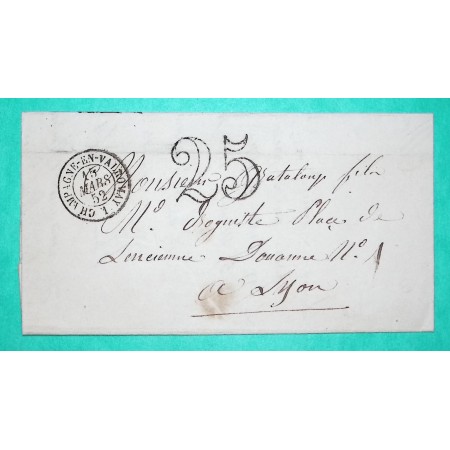 CAD TYPE 15C CHAMPAGNE EN VALROMAY AIN POUR LYON RHONE TAXE 25 1852