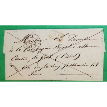 CAD TYPE 15 MONTLHERY SEINE ET OISE PP PORT PAYE POUR PARIS 1845 LETTRE COVER FRANCE