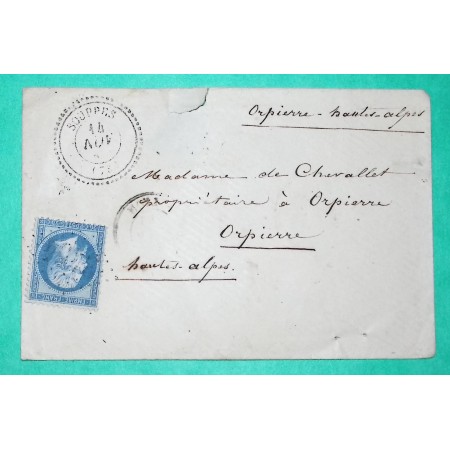 N°22 GC 3454 CAD TYPE 22 SOUPPES SEINE ET MARNE POUR ORPIERRE HAUTES ALPES 1865