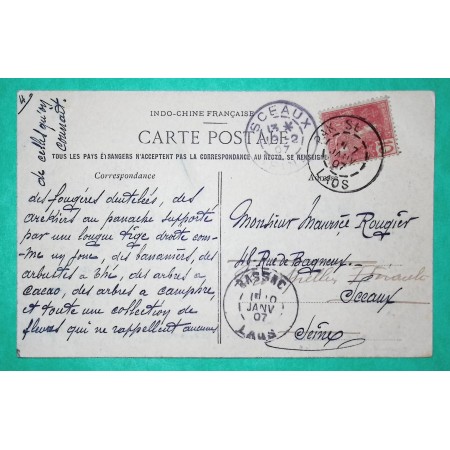 CARTE POSTALE PAK SE LAOS JARDIN DE VILLE PHNOM PENH CAMBODGE POUR SCEAUX SEINE 1907