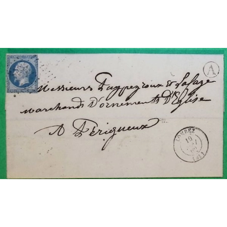 N°14B PC 1750 LOMBEZ GERS BOITE RURALE A SABAILLAN POUR PERIGUEUX DORDOGNE 1862 LETTRE COVER FRANCE