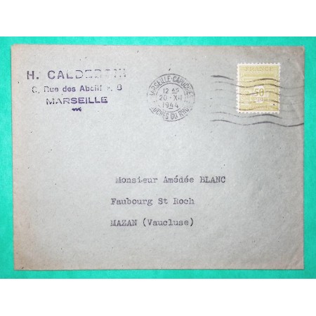 N°623 ARC DE TRIOMPHE SEUL SUR LETTRE TARIF IMPRIME MARSEILLE POUR MAZAN VAUCLUSE 1944
