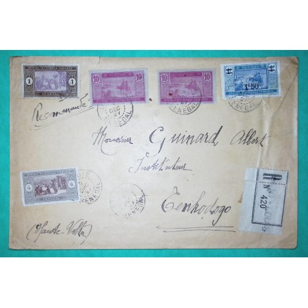 RECOMMANDE ST LOUIS SENEGAL VIGNETTE FEDERATION NATIONALE DES ANCIENS COLONIAUX POUR TENKODOGO HAUTE VOLTA 1927