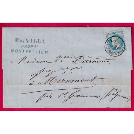 N°28 CAD TYPE 15 GARE DE MONTPELLIER HERAULT POUR MIRAMONT HAUTE GARONNE LETTRE