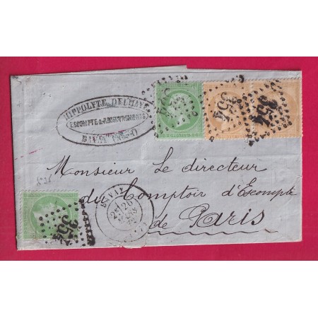 N°35 X2 N°59 PAIRE GC 354 BACAY NORD 26 MARS 1872 POUR PARIS LETTRE