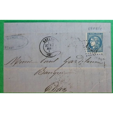 N°46B CERES BORDEAUX VARIETE FRANG GC 1428 ESTANG GERS POUR DAX LANDES 1871 LETTRE COVER FRANCE