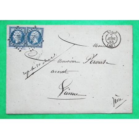 N°10 x2 NAPOLEON REPUBLIQUE PC 1818 LYON DOUBLE PORT POUR VIENNE ISERE 1853