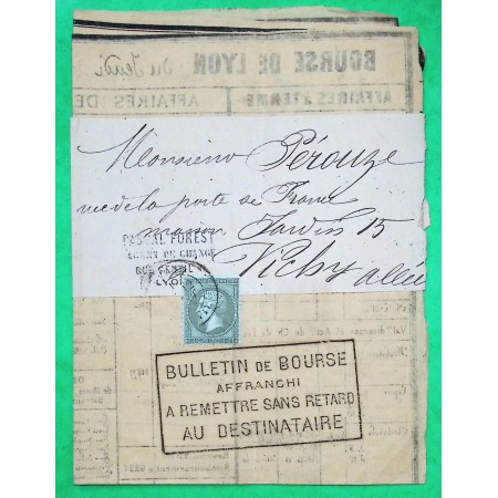N°19 BANDE DE JOURNAL BULLETIN BOURSE DE LYON RHONE POUR VICHY ALLIER 1869