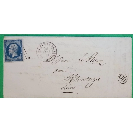 N°14 PC 3620 VILLENEUVE LA GUYARD YONNE OR ORIGINE RURALE VILLEBLEVIN POUR MONTARGIS LOIRET 1861 LETTRE COVER FRANCE