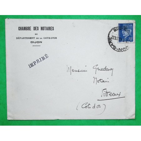 N°510 70C PETAIN HOURRIEZ SEUL SUR LETTRE DIJON COTE D'OR POUR VITTEAUX 1942