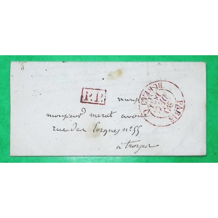 CAD TYPE 13 PARIS BUREAU C  ROUGE PP PORT PAYE POUR TROYES AUBE 1834