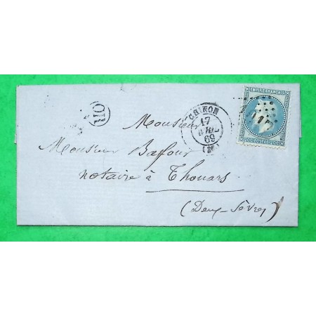 N°29 GC 1017 CHINON INDRE ET LOIRE OR ORIGINE RURALE CHATEAU DE VILLAUMAIRE POUR THOUARS DEUX SEVRES 1869