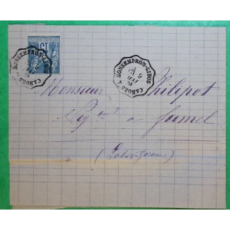 N°90 SAGE CONVOYEUR LIGNE CAHORS A MONSEMPRON LIBOS POUR FUMEL LOT ET GARONNE 1884 LETTRE COVER FRANCE