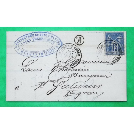 N°90 SAGE CAD TYPE 18 BOULOGNE SUR GESSE HAUTE GARONNE BOITE RURALE E BLAJAN PPUR ST GAUDENS 1885