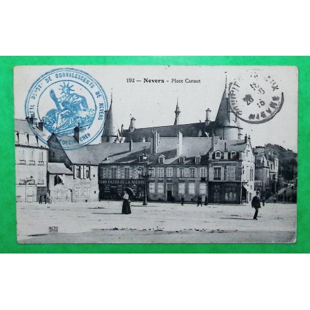 FRANCHISE MILITAIRE FM HOPITAL DEPOT DE CONVALESCENTS NEVERS NIEVRE CARTE POSTALE POUR POUGUES LES EAUX 1915 WW1