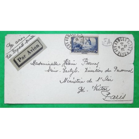 N°311 MOULIN ALPHONSE DAUDET SEUL SUR LETTRE PAR AVION POSTE AUX ARMEES TAXE AVION POUR PARIS MINISTERE DE L'AIR 1939 WW2