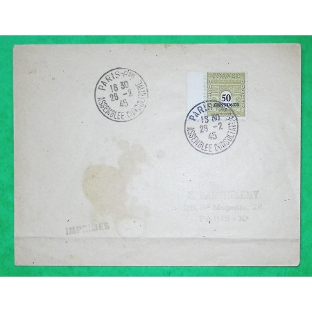 N°704 SEUL SUR LETTRE DERNIER JOUR DU TARIF ARC DE TRIOMPHE PARIS ASSEMBLEE CONSULTATIVE 1945