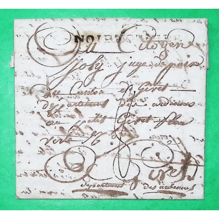 MARQUE 79 NOIRMOUTIER VENDEE POUR GIVET ARDENNES PERIODE REVOLUTIONNAIRE 51x10 1801