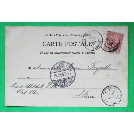 10C INDOCHINE TYPE GROUPE CARTE POSTALE HA GIANG TONKIN POUR SCHLETTSTADT ALSACE 1904