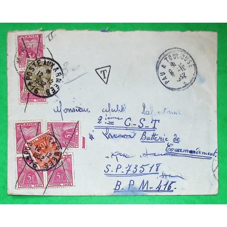 LETTRE TAXEE 2 FOIS 30F GERBES POUR MARCIAC GERS REEXP MILITAIRE POSTE AUX ARMEES 1952