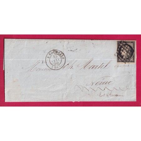N°3 NOIR INTENSE SUR BLANC GRILLE LA ROCHELLE CHARENTE INFERIEURE 15 JANVIER 1850 POUR NERAC LOT ET GARONNE