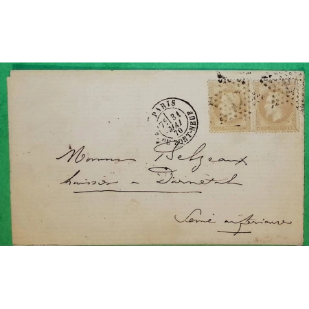 N°28x2 PARIS ETOILE 17 RUE DU PONT-NEUF POUR DARNETAL SEINE INFERIEURE 1870 LETTRE COVER FRANCE
