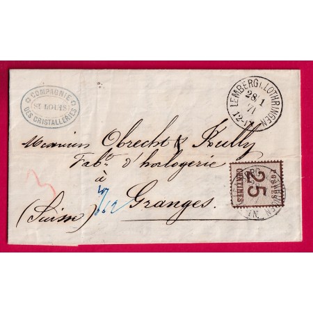 ALSACE LORRAINE N°7 LEMBERG MOSELLE POUR GRANGES SUISSE 1871